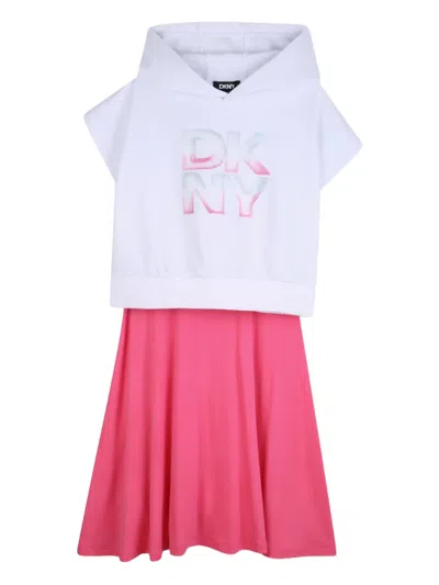 Dkny Kids' Strap Hooded Dress In Pink