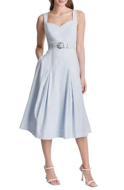 Dkny Linen-blend Midi Dress In Blue