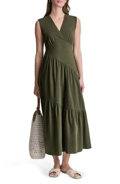 Dkny Stretch Cotton Maxi Dress In Green