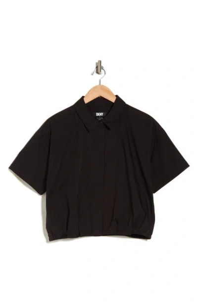 Dkny Stretch Cotton Poplin Crop Shirt In Black