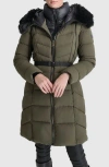 Dkny Women's Missy Faux Fur Longline Puffer Coat With Bib In Loden