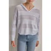 Dkny Stripe Hooded Sweater In White/frost Blue