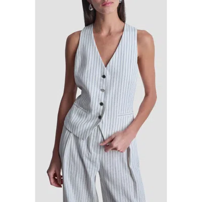 Dkny Stripe Linen Blend Vest In Blue