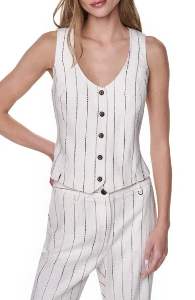 Dkny Stripe Linen Blend Vest In White