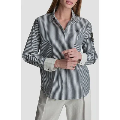 Dkny Stripe Logo Button-up Shirt In Brown