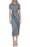 Dkny Stripe Mesh Midi Sheath Dress