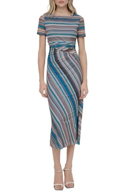 Dkny Stripe Mesh Midi Sheath Dress