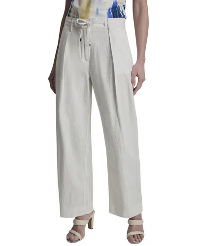 Dkny Stripe Pleated Wide Leg Linen-blend Pant In White