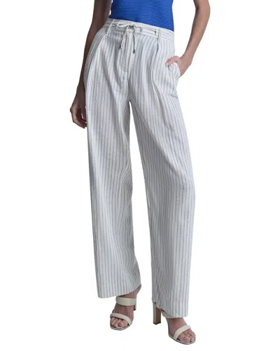 Dkny Stripe Pleated Wide Leg Linen-blend Pant In White