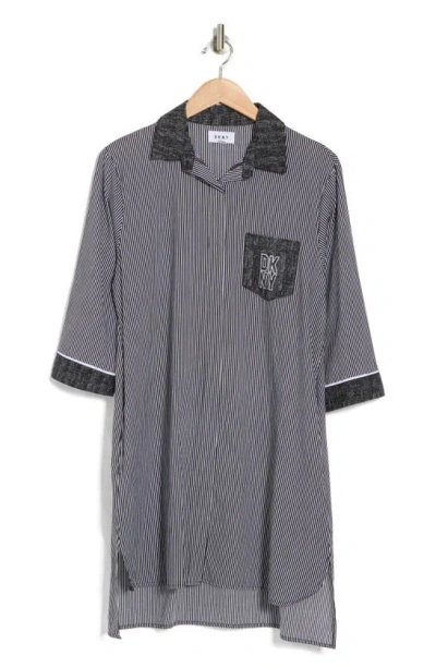 Dkny Stripe Pocket Nightshirt In Black Stripe