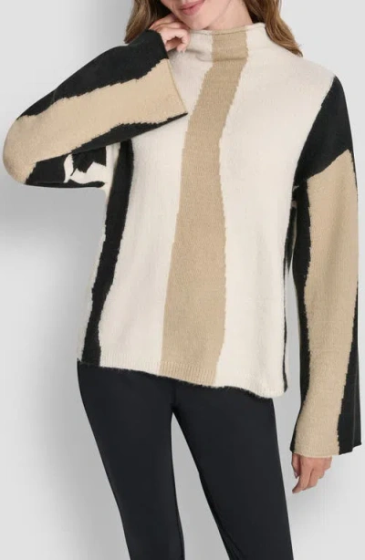 Dkny Stripe Roll Neck Sweater In Brown