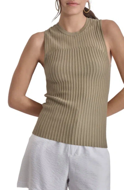 Dkny Stripe Sheer Yoke Sleeveless Sweater In Light Fatigue