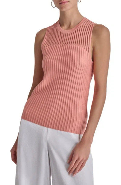 Dkny Stripe Sheer Yoke Sleeveless Sweater In Pink