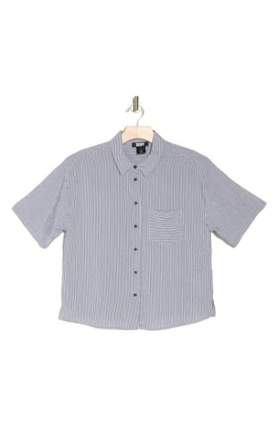 Dkny Stripe Short Sleeve Button-up Shirt In Gray