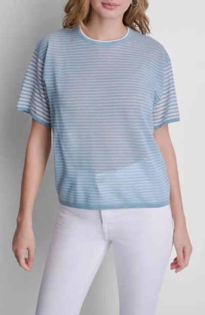 Dkny Stripe Short Sleeve Sweater In Blue
