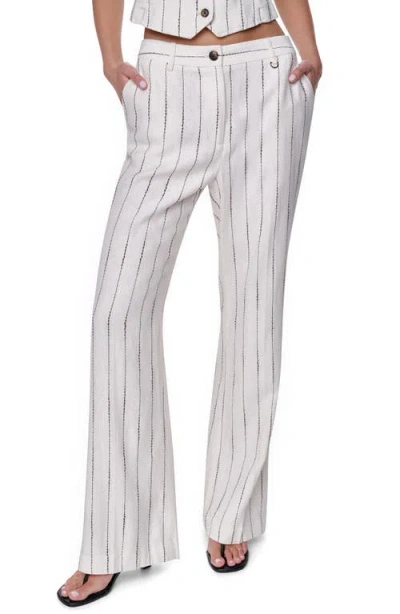 Dkny Stripe Straight Leg Linen Blend Pants In White