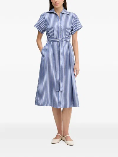 Dkny Striped Belt Dress In Blue