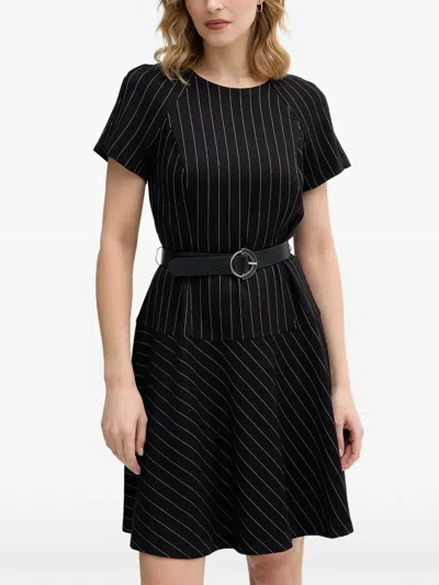 Dkny Striped Belted Mini Dress In Black
