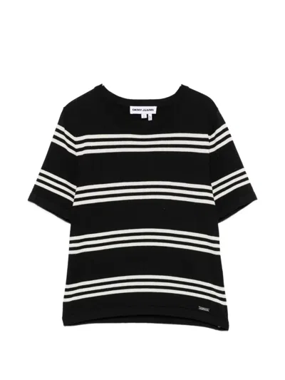 Dkny Striped Elbow-sleeve Sweater In Black