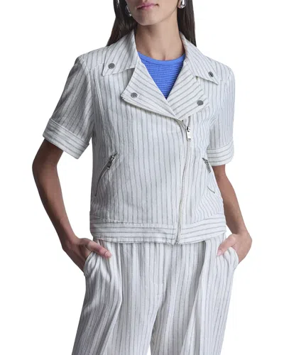 Dkny Striped Linen-blend Moto Jacket In White