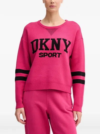 Dkny Striped Logo Sweater In Pink