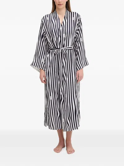Dkny Striped Logo-print Robe In White