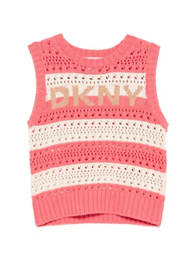 Dkny Striped Open-knit Top In Pink