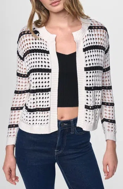 Dkny Striped Openwork Cardigan In Eggnog/ Black