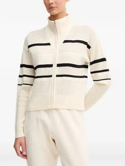 DKNY STRIPED-PATTERN ZIP CARDIGAN
