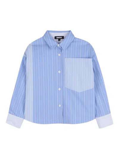 Dkny Kids' Striped Pocket Shirt In Blue