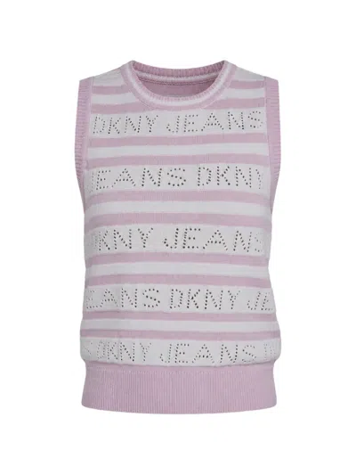 Dkny Striped Pointelle-knit Top In Pink