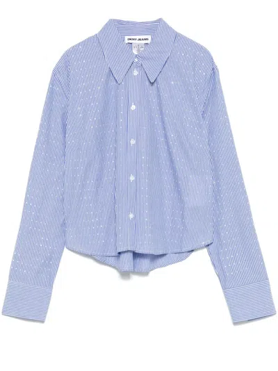 Dkny Striped Poplin Shirt In 蓝色