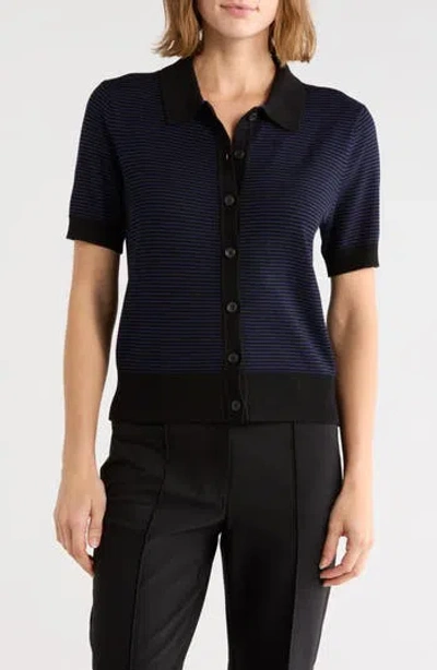 Dkny Striped Short Sleeve Sweater In Blue