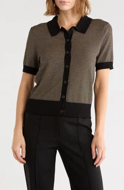 Dkny Striped Short Sleeve Sweater In Brown