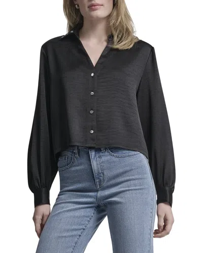 Dkny Stud Collar Y-neck Shirt In Black
