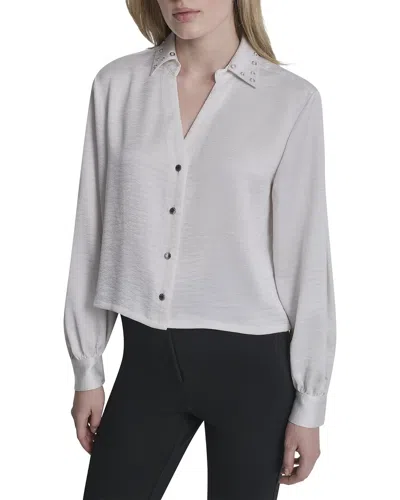 Dkny Stud Collar Y-neck Shirt In White