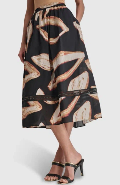 Dkny Stud Detail Cotton Voile Midi Skirt In Wavering Leaf