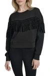 Dkny Stud Fringe Pullover In Black