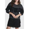 Dkny Womens Embellished Fringe Top Studded Fringe Mini Skirt In Black
