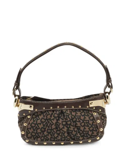 Pre-owned Dkny Studded Logo-jacquard Shoulder Bag In Neutral