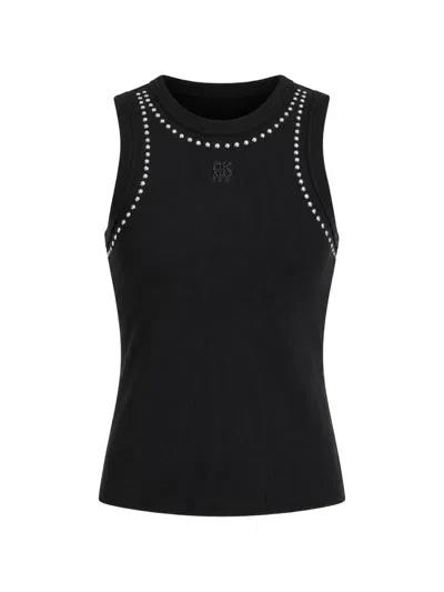 Dkny Studded Ribbed Tank Top In Black