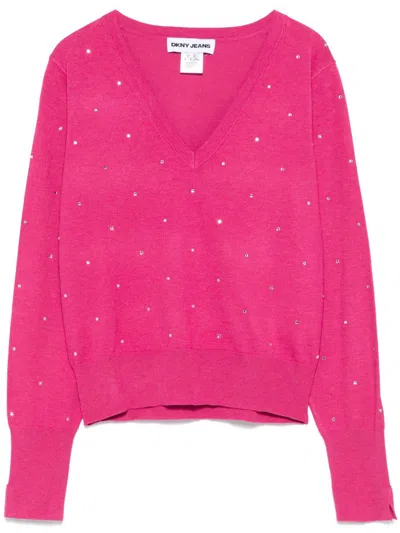 Dkny Studs V-neck Jumper In 粉色
