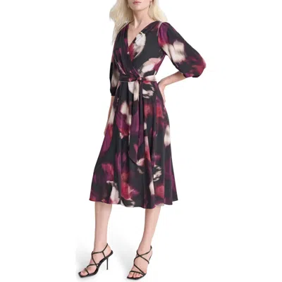 Dkny Surplice Three-quarter Balloon Sleeve Midi Dress In Purple