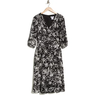 Dkny Surplice Three-quarter Balloon Sleeve Midi Dress In Black