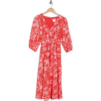 Dkny Surplice Three-quarter Balloon Sleeve Midi Dress In Red