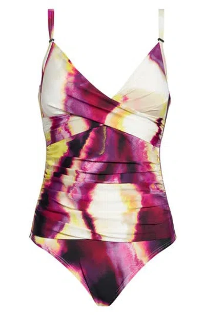 Dkny Surplice V-neck One-piece Swimsuit In Multi