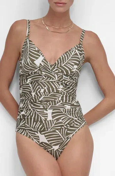 Dkny Surplice V-neck One-piece Swimsuit In Green