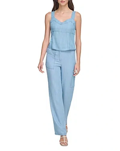 Dkny Sweetheart Neck Paneled Top In Glacier