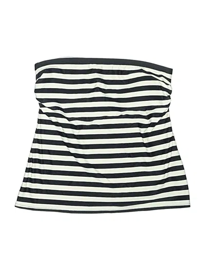 Pre-owned Dkny Swimsuit Top Ivory Stripes Pattern Swimwear