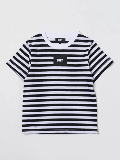 Dkny Kids' Stripe-print Cotton T-shirt In White